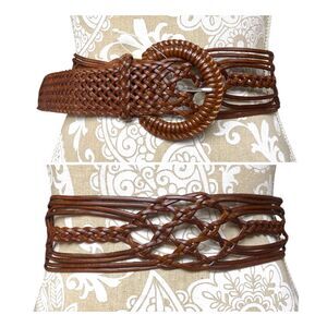 Coldwater Creek wide loose braid brown leather belt boho hippie Sz L adjustable